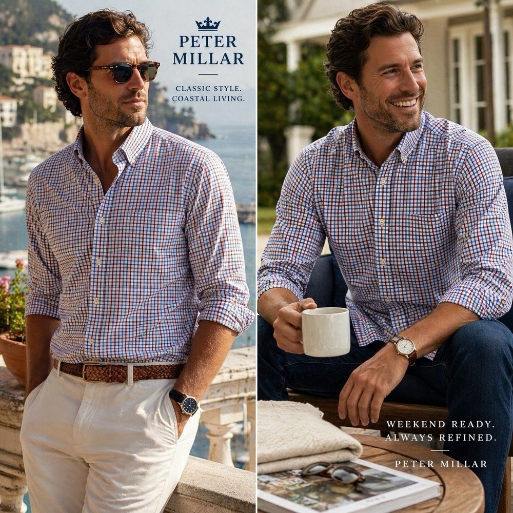 Peter Millar Dress Shirt M Plaid Check Button Down Cotton Classic Fit Multicolor